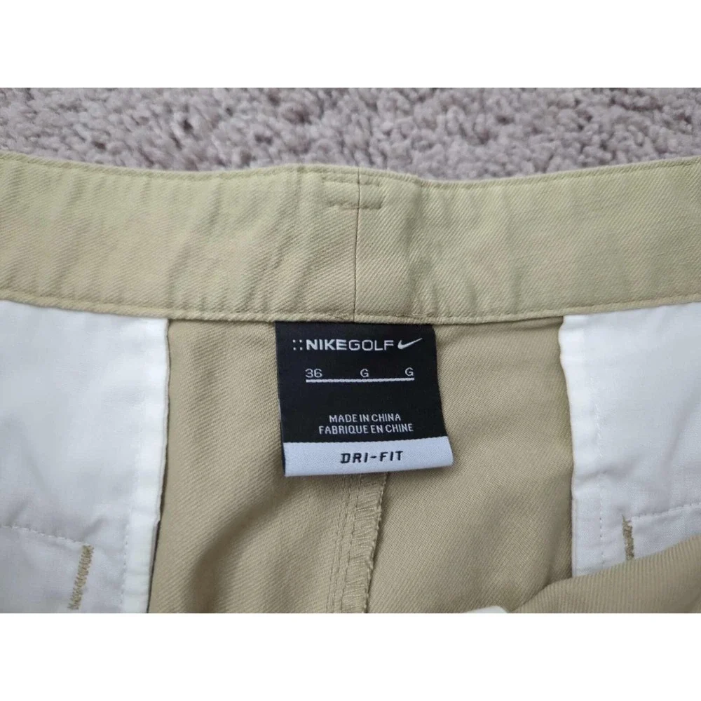 Nike Golf Chino Shorts Mens 36 Beige Dri-Fit Swoosh Logo Performance‎